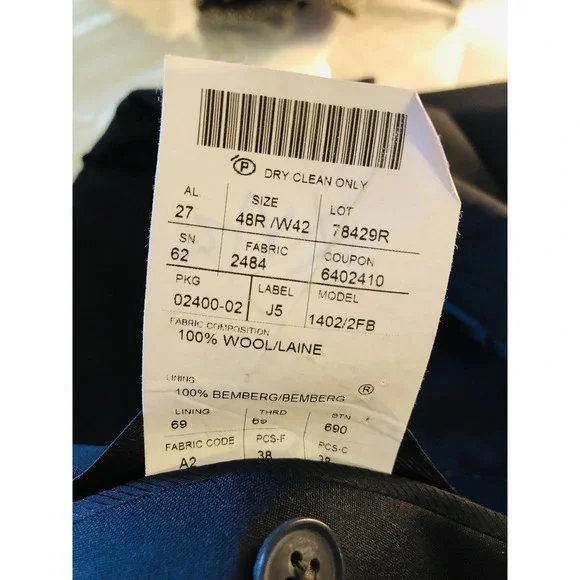Joseph Abboud Suit 48R Blue Two Piece Pants 42 Angelico Super 100s Career USA - Picture 12 of 16
